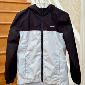 Eddie Bauer Two-Tone Black and White Hooded, Windbreaker Jacket